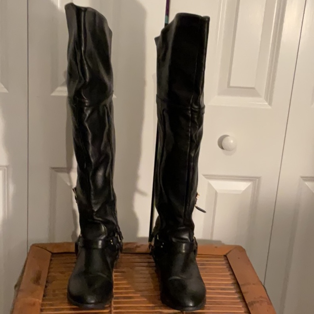 Black Over the Knee Leather Boots